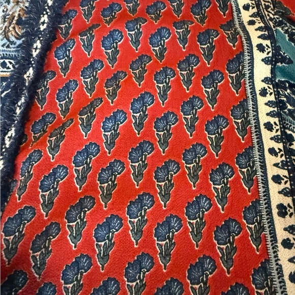 Umgee Open Fringe Hem Cardigan Kimono Patchwork Mix Print S/M Red Blue Yellow - Picture 7 of 14